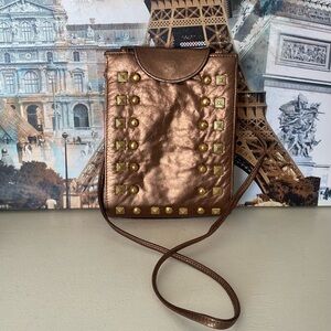 Bags by Pinky Bronze Genuine Leather Studded Vintage Crossbody Elegant Chic